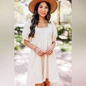 Listicle Cream White Cableknit Babydoll dress